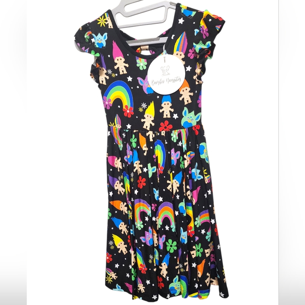 Trolls 90s Print 3/4t - Bamboo Necessities - NWT Twirl Bow Back & Pockets Dress